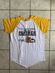 Vintage 1970’s 80’s Partner Chainsaws Workwear Sex Joke russel Ringer Tee Shirt