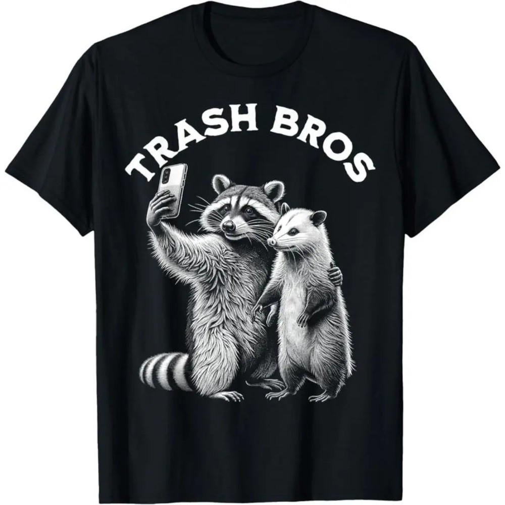 Opossum Raccoon Trash Bros Selfie Funny Meme Graphic T-Shirt Tee