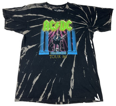 AC DC Shirt L Black Acid Bleach Who Made Who Wash Band Tee Tour 86 Rock Music