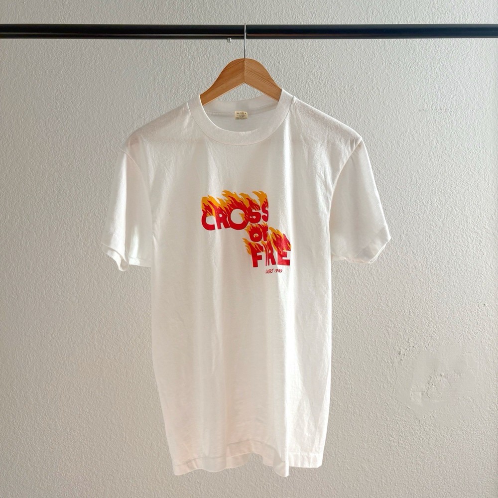 Vintage 1980’s Single Stitch Cross of Fire Minimalist Graphic Tee Shirt – Medium