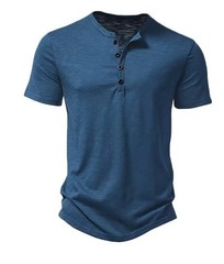 Henley Collar Summer Men Casual Solid Color Short Sleeve T Shirt for Men