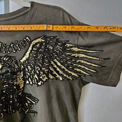 AFFLICTION Y2K Green Tie-Dye Gold Black Foil Velvet Graphic Eagle Shirt Sz L