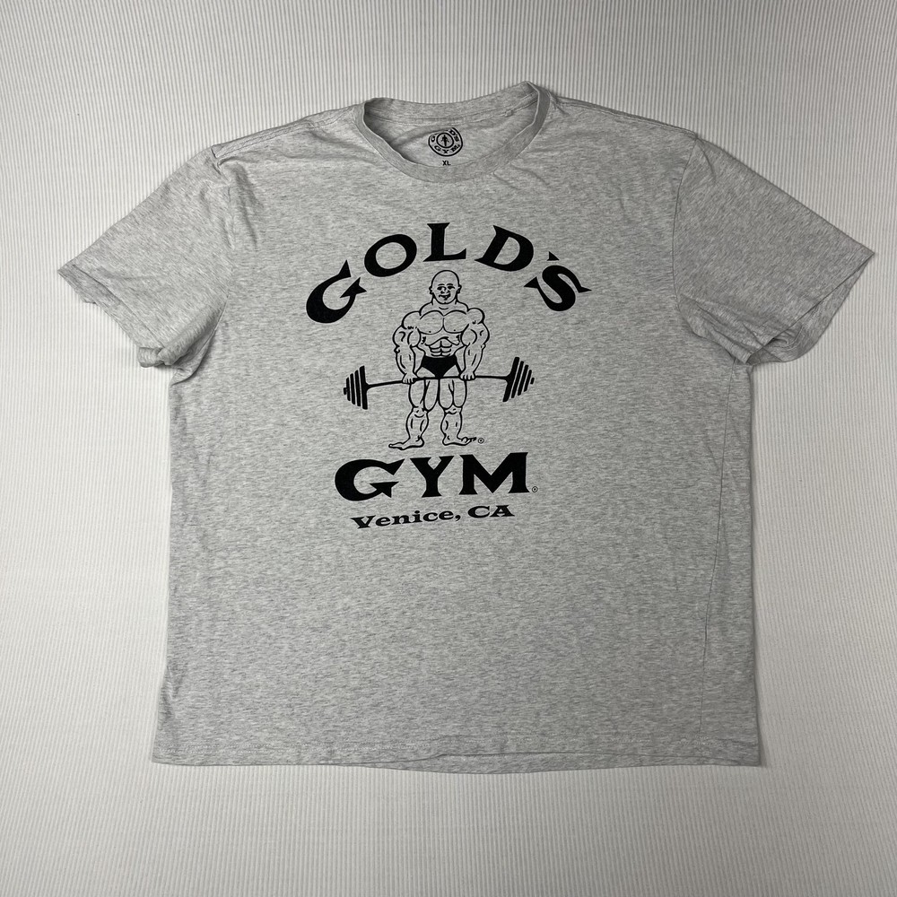 Gold’s Gym Shirt Mens XL Gray Venice CA Bodybuilder Logo Graphic Tee Workout