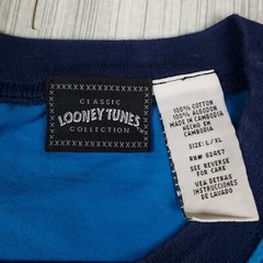 Looney Tunes Atomic Taz Bowl T-Shirt Large Blue Short Sleeve Cartoon Vtg Y2K