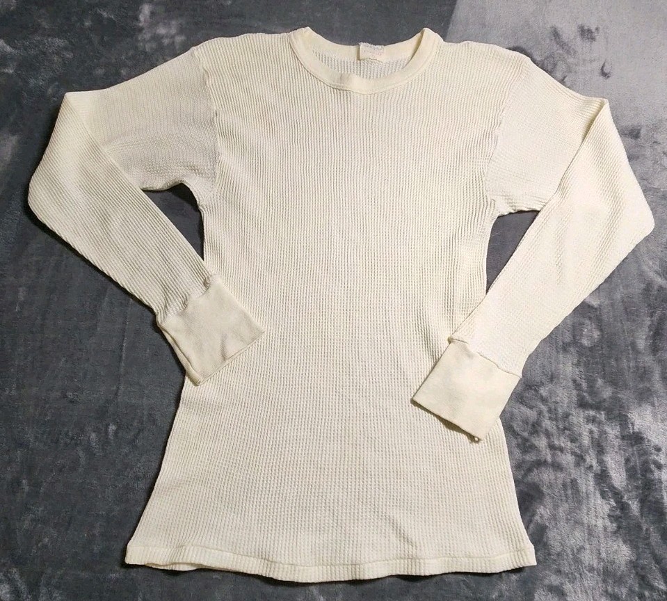 Vintage Handtex Shirt Mens Large White Long Underwear Waffle Knit