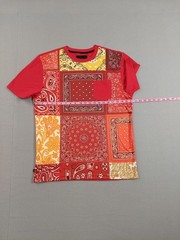 Maxi Milian Men T Shirt L Red Patchwork Front Pocket Short Sleeve Crew Neck