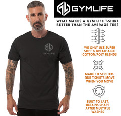 GYM LIFE® Fuse Power Up Mens Athletic T-Shirt Workout Exercise Fitness Tee Black