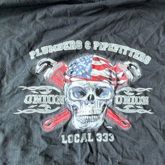 Union Line UA Local 333 Plumbers Pipefitters Skull Pocket Tee Black XXL