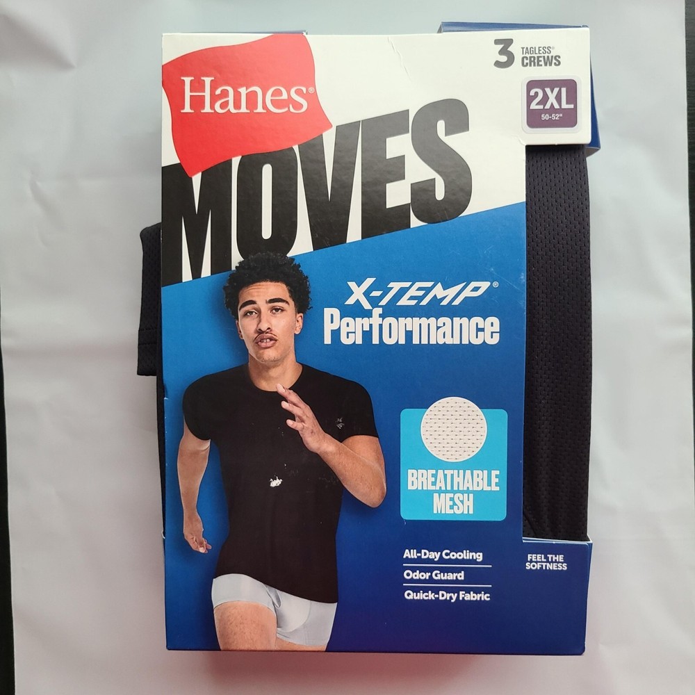 Hanes 3 Pack Moves X Temp Men’s Breathable Mesh Crewneck T-Shirt, Black/Grey 2XL