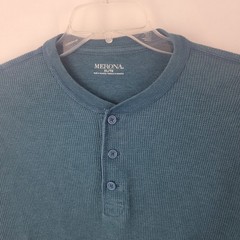 MERONA Mens Shirt Sz XL Henley Thermal Waffle Knit BLUE Faded Grunge Y2K