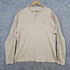 Izod Jeans Rockwashed Men’s Thermal Henley Size XXL Tan Shirt Waffle Knit SPOTS