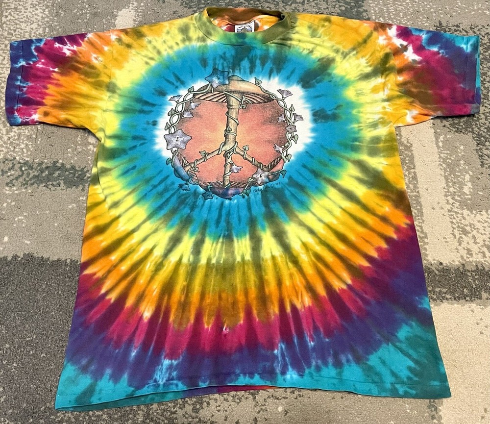 Vintage Mushroom Peace Sign Shirt XL Tie-Dye Single Stitch Psychedelic Pike USA