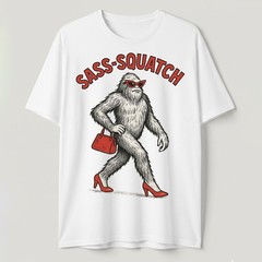 Sass-Squatch Bigfoot In Heels Funny Pun T-Shirt, Retro Novelty Sarcastic Tee