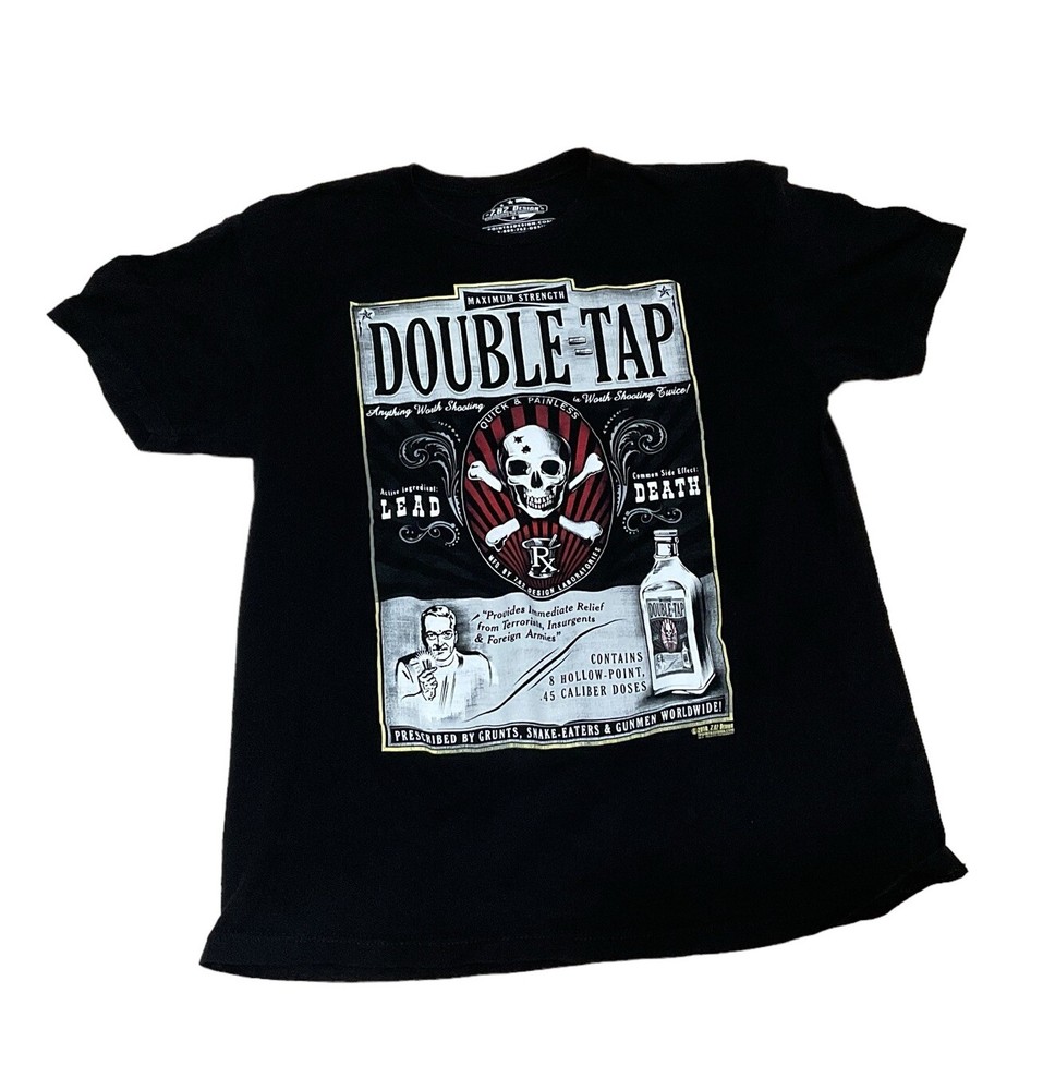 7.62 DESIGN DOUBLE TAP Black Tee Shirt Short Sleeve Mens Size Large