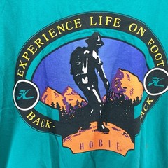 Vintage Hobie Shirt Mens XL Turquoise Outdoor Hiking Graphic Tee USA 90s