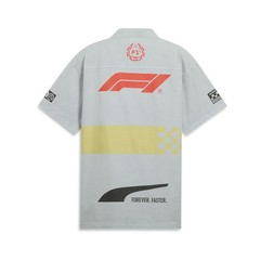 PUMA F1 Racing Collared Graphic Collared Short Sleeve Button Up Mens Grey Casual