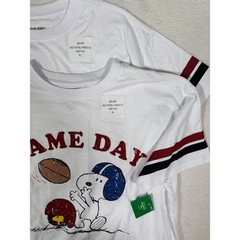 2 Lot Peanuts Snoopy Game Day Football Graphic Tee White Varsity Stripe XL NWT