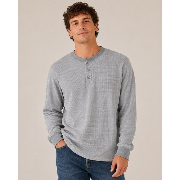 Goodfellow & Co Light Blue Henley Waffle Thermal Long Sleeve