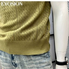 Men Vintage Jacquard Knitted Hollow Out Summer Short Sleeve Sweater Chic Tops