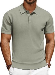 Men’s Short Sleeve Polo Shirt Casual Golf Wear Lightweight Waffle Knit Fabric