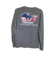 Vineyard Vines Gray Long Sleeve Pocket Tee Shirt Small Navy Pink Whale Graphic