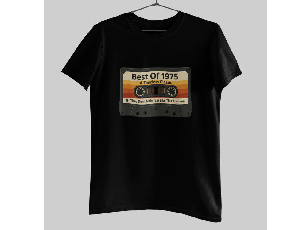 Mens 50th Birthday Shirt Best Of 1975 Retro Cassette Tape Music 50 Year Old