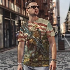 Patriotic Eagle Soldier 3D T-Shirt USA Flag Military Veteran Men Graphic Tee