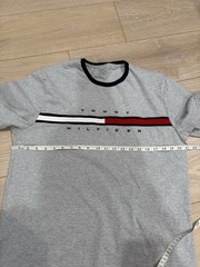 Tommy Hilfiger Gray Graphic Logo Stripe T-Shirt XL Crew Neck Short Sleeve