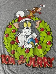 Tom And Jerry Men’s Large Christmas Holiday T-Shirt Heathered Gray ￼