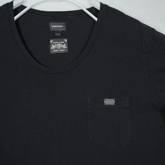 Diesel Mens Black Scoop Neck Pocket T-Shirt Metal Logo Plaque XL Cotton Bulgaria