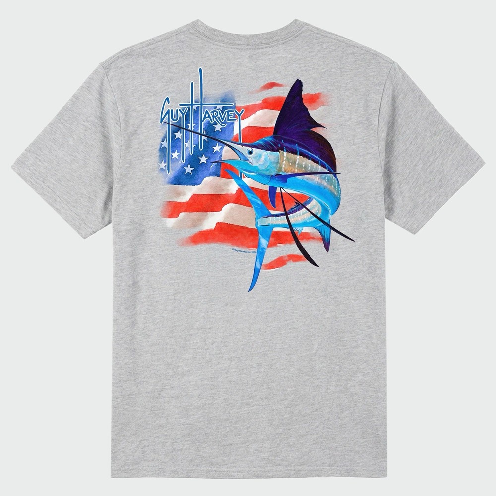 Guy Harvey Patriotic Pocket T-Shirt XXL in Sport Grey Heather NWT