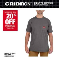 Milwaukee Men’s Large Gray GRIDIRON Cotton/Polyester Short-Sleeve Pocket T-Shirt