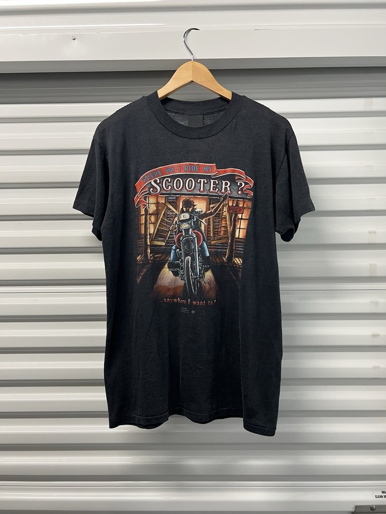 Vintage Harley Davidson 3D Emblem Shirt Mens L Where Do Ride My Scooter USA 1986