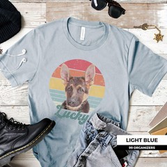Custom Pet Portrait Retro Sunset Comfort Tee Personalized Dog Cat Pet Lover