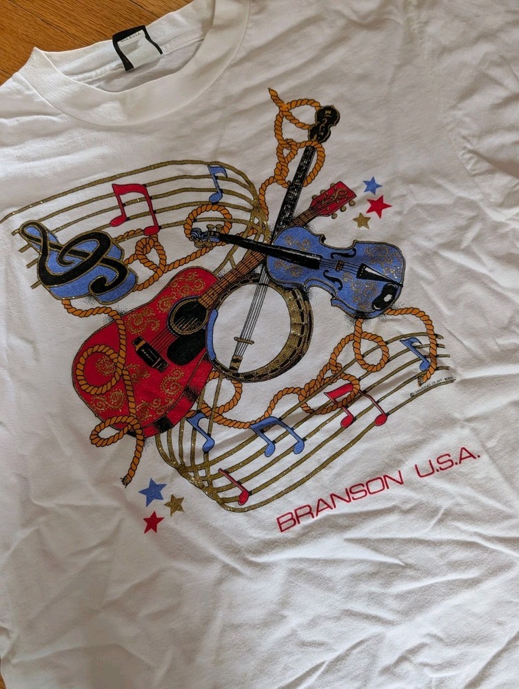 Diamond Dust White Branson USA Music Graphic Crew Neck T-Shirt Size L