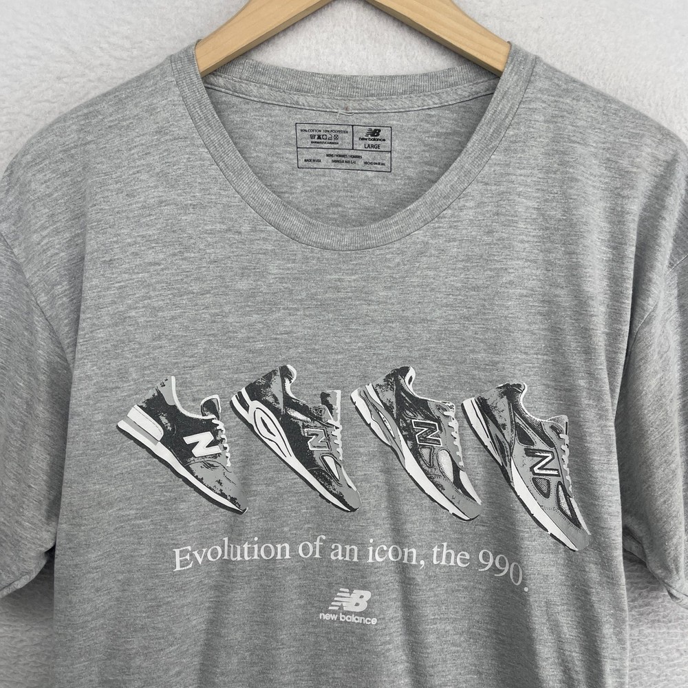 NEW BALANCE Shirt Mens L Evolution of an Icon 990 Essentials Tee Gray USA