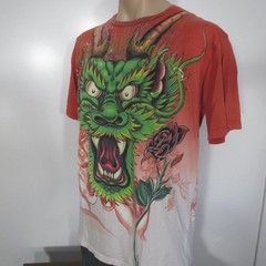 Christian Audigier XL Dragon Shirt Vintage Gold Foil Ink Red White Vintage LA
