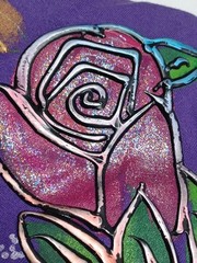 Vtg 3D Hand painted Floral Roses Purple T Shirt One Size