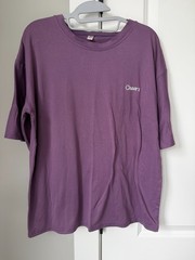 Purple Cheers Embroidered T Shirt Oversized Crew Neck Short Sleeve Pullover