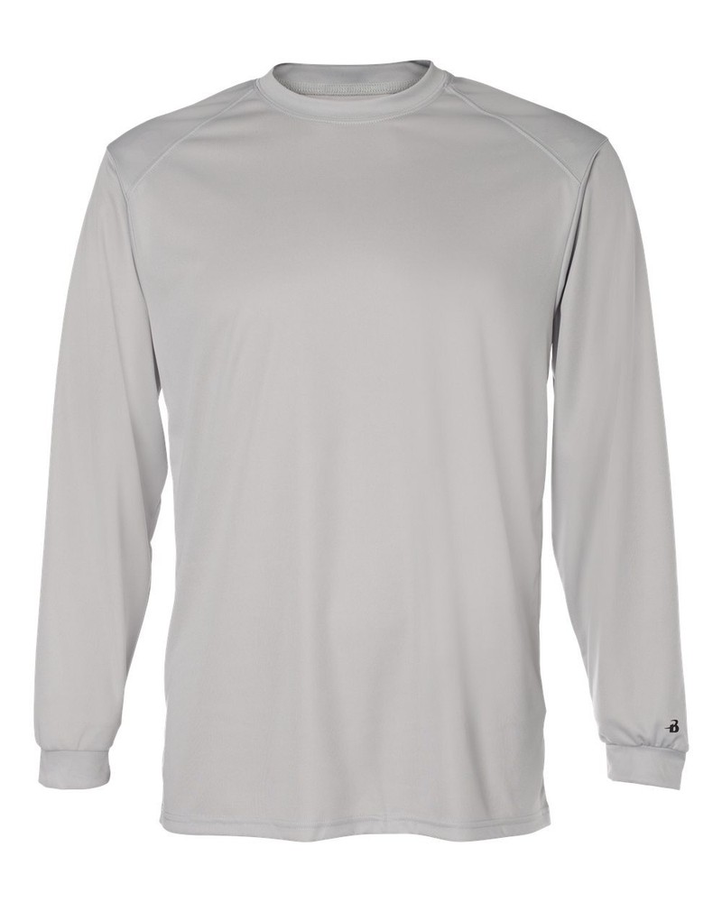 Badger Men B-core Long Sleeve T-shirt Antimicrobial Workout 4104 Silver Large