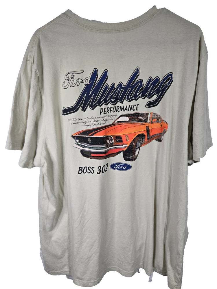 Ford Mustang T-Shirt Mens Size XL White Orange Boss 302 Car Tee Shirt