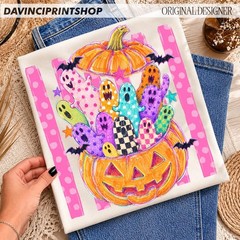 Preppy Stay Spooky Tshirt Colorful Ghost Pumpkin Coquette Halloween Shirt