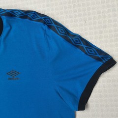 Umbro Mens XL Blue Ringer T-Shirt Logo Tape Shoulder Short Sleeve Crew Neck XL