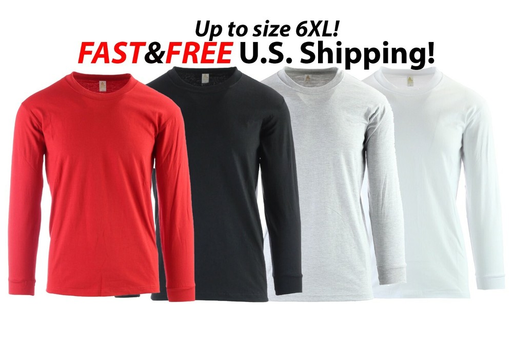 Men’s Long Sleeve Solid T-Shirt Cotton Crewneck Big Tall tee Shirt Heavyweight