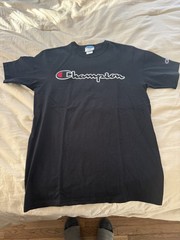 Vintage Champion Classic Jersey Script T-Shirt Mens Size L – Black