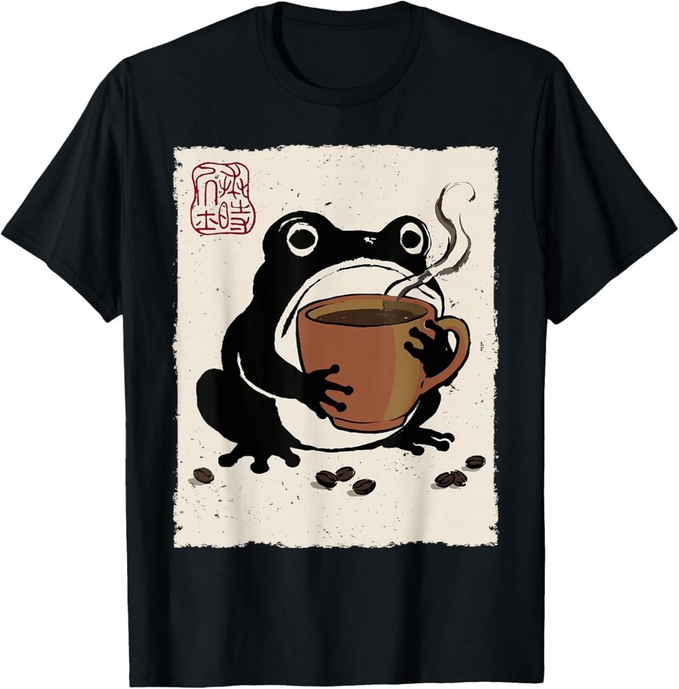 Grumpy Frog Funny Coffee Espresso Anime Japanese T-Shirt
