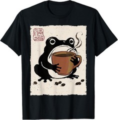 Grumpy Frog Funny Coffee Espresso Anime Japanese T-Shirt