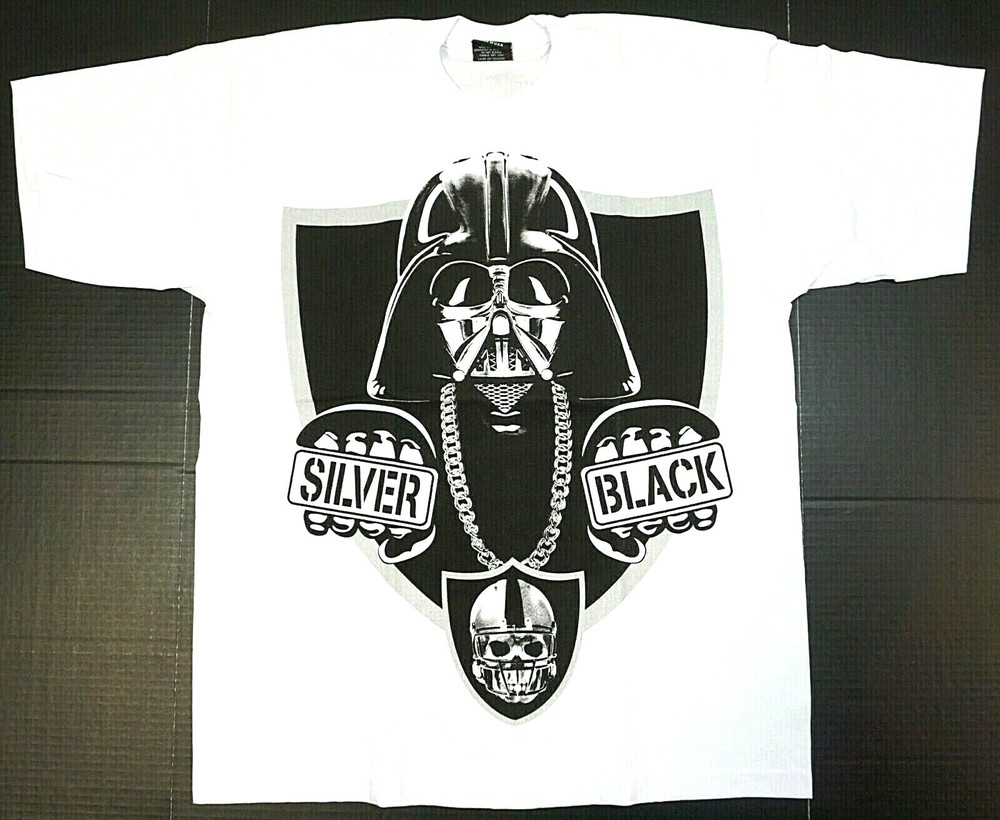 DARTH RAIDER T-shirt Silver Black Raiders Nation Tee Men’s 100% Cotton White New