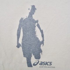 Vintage Y2K ASICS T Shirt L White Short Sleeve Sound Mind Sound Body Graphic