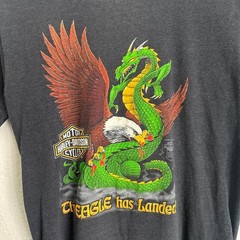 Vintage 70s/80s 3d emblem Harley Davidson Eagle Has Landed dragon flame shirt
